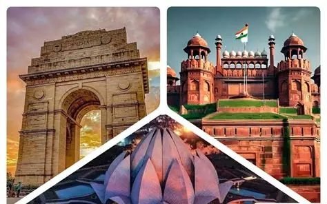 India Gate, Red Fort and Lotus Temple, New Delhi